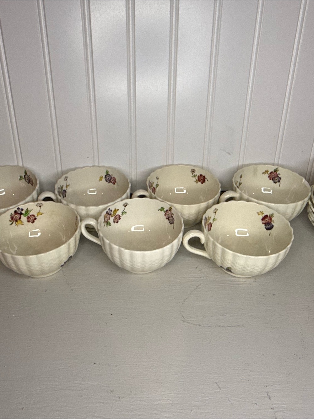 Set of 8 Vintage Copeland Spode WICKER LANE Coffee Tea Cups & Saucers England